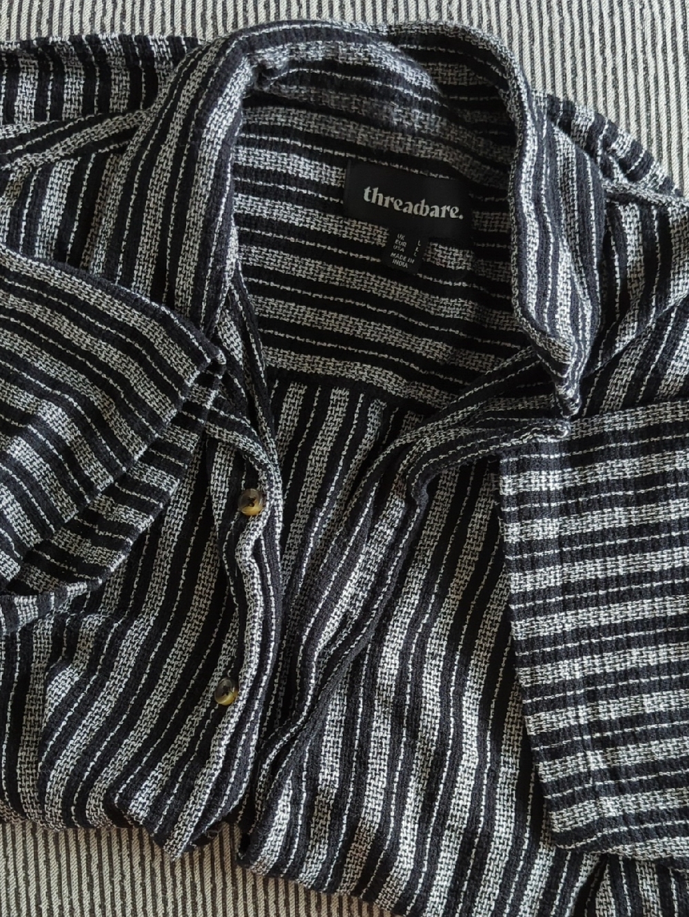 Threadbare Black & White Striped Casual Button-Down Shirt